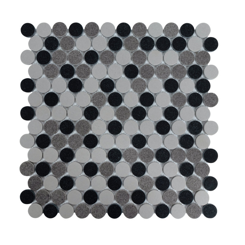 Gaia 0.9" x 0.9" Glass Penny Round Mosaic Wall & Floor Tile, Granite