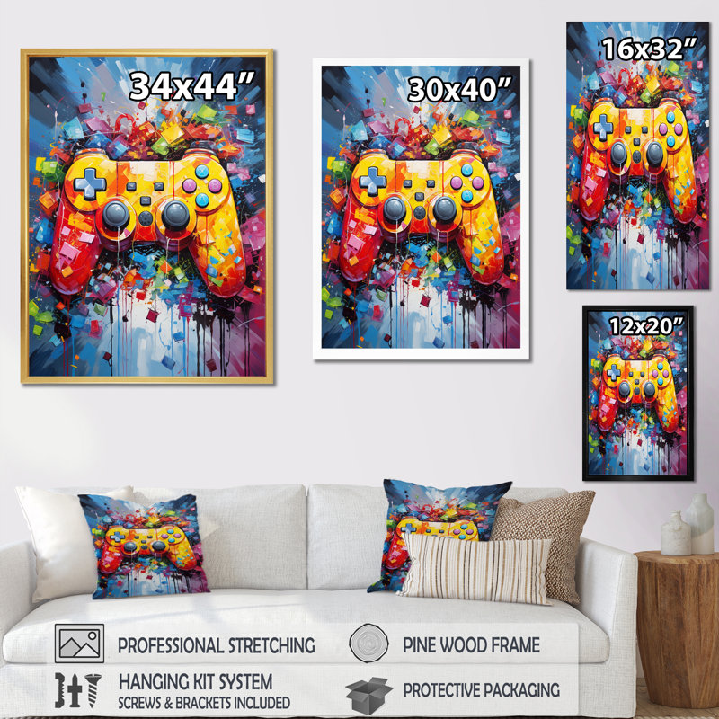 Jeu vidéo Pixel Pop II - Jeux vidéo, art mural, H 44 po x l 34 po, Cadre flottant noir