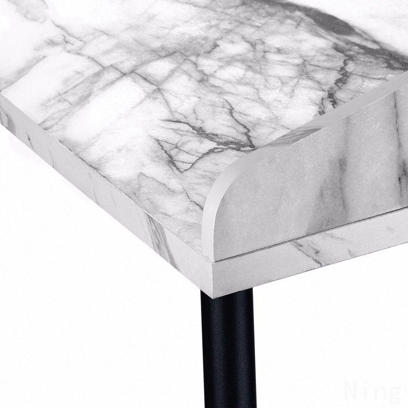 Computer Desk, Home Office, Laptop, Storage Shelves, 48"L, Work, White Marble Look Laminate, Black Metal, Contemporary, Modern
