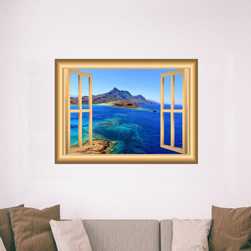Décalcomanie murale montagne window ocean, H 24 po x l 30 po x P 0,01 po