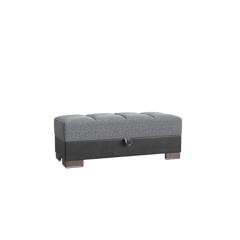 PrimeNest SkyHaven Collection Upholstered Ottoman with Storage, Gray Polyester/Black-PU