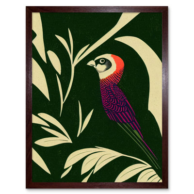 Parakeet Tropical Plant Vintage Linocut Pattern 1 Piece Wall Art