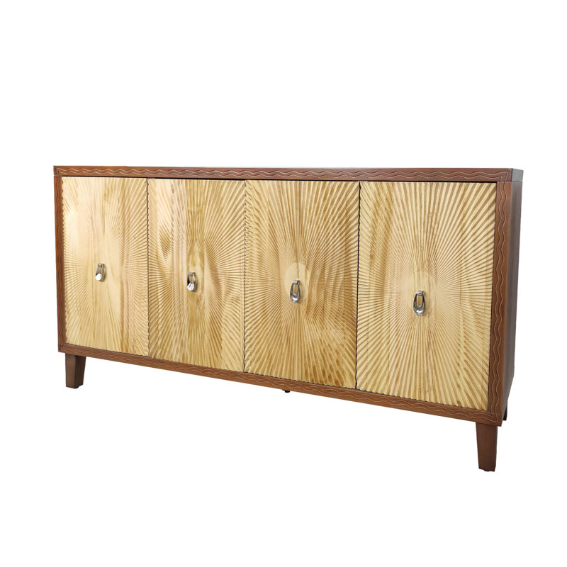 Buffet rétro sculpté à 4 portes avec tablettes réglables, armoire de rangement multifonctionnelle pour salle à manger ou espace de vie