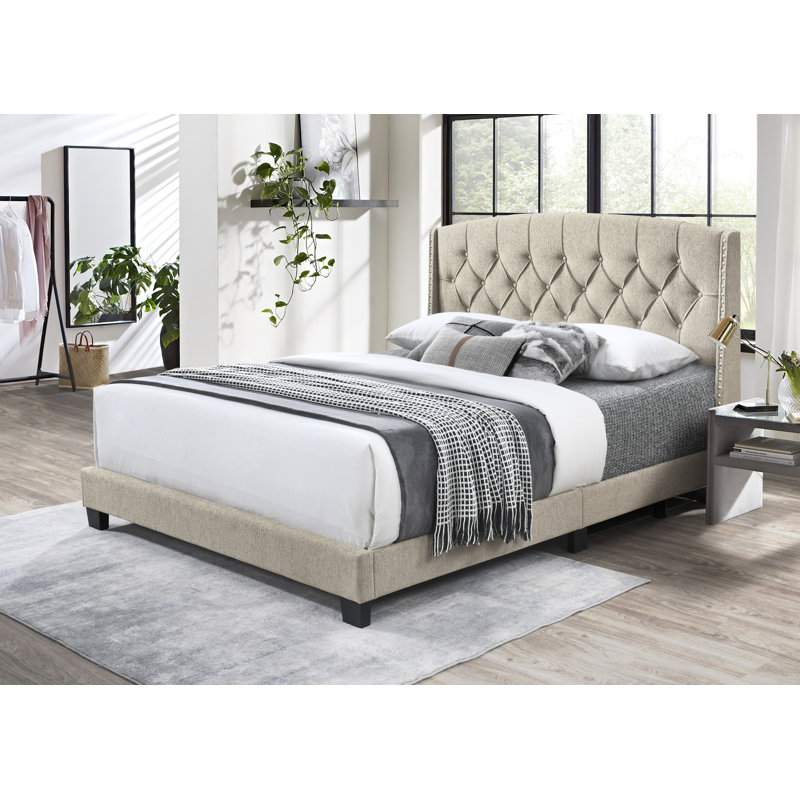 Micael Upholstered Panel Bed, King, Beige