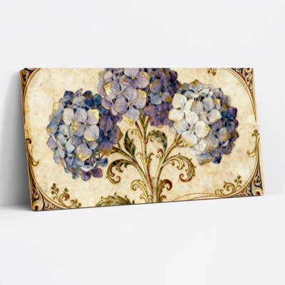 Hydrangea Floral Vintage Ornamental Canvas Wrapped Wall Art Oil Painting Print Set Of 1