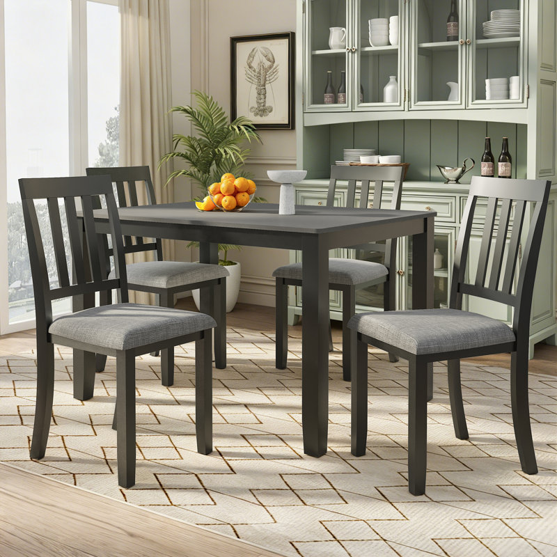 5-Piece 48" Rectangular Dining Table Set, 5-Piece Set, Black/Gary
