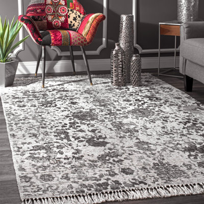 Tapis gris en laine tissé à plat à la main Latrell