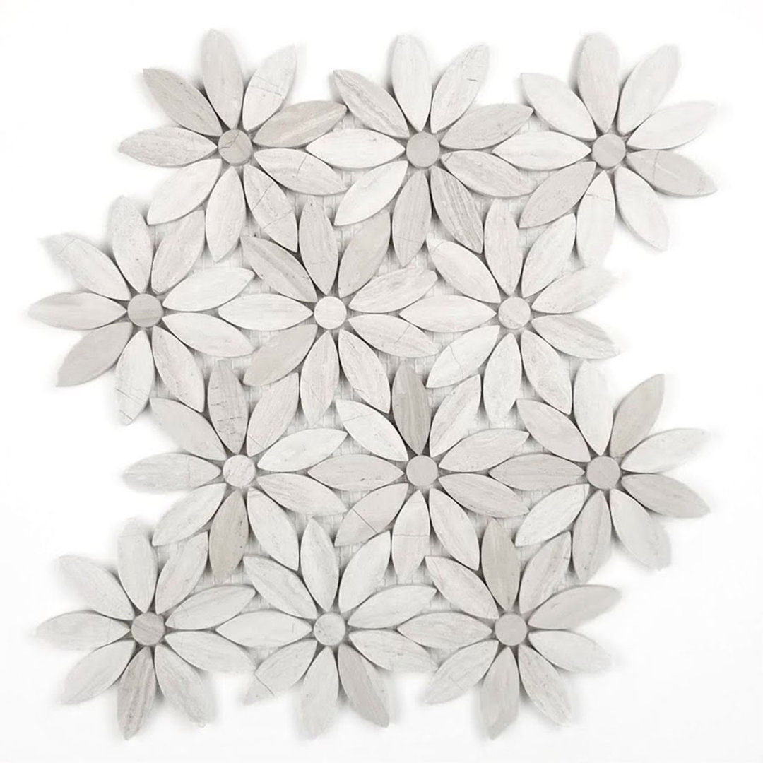 Tuscany 12 in. x 12 in. Marble Pressed Edge Flower Mosaic Decorative Kitchen & Bathroom Wall Tile Abolos 