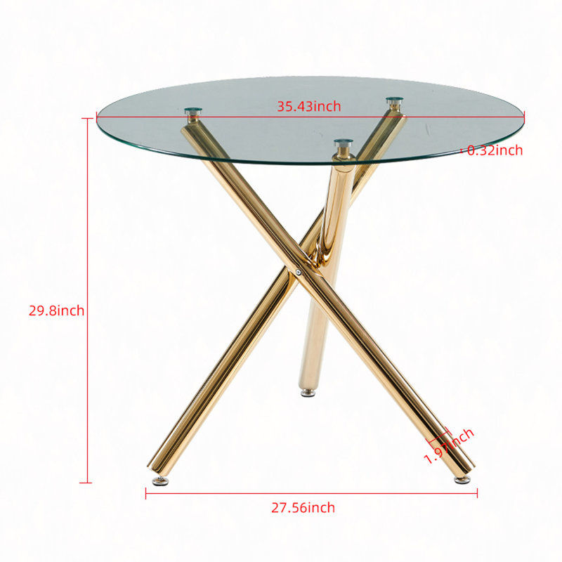 Ensemble de salle à manger 3 pièces, table de salle à manger à pieds en métal pour 4 à 6 personnes avec plateau en verre, table de salle à manger à piédestal, table basse de loisirs