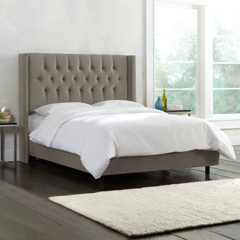 Brooke-Lea Upholstered Wingback Bed, California King, Classic Velvet Light Grey