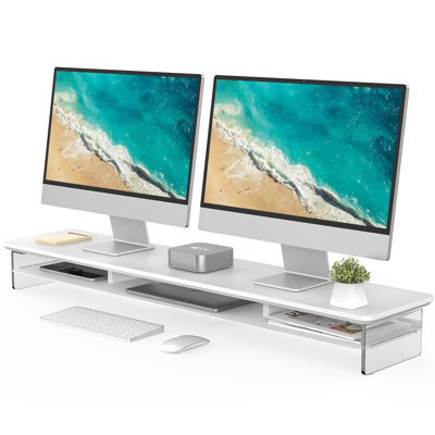 Acrylic Monitor Stand Riser, 42.5 Inches Acrylic Clear Dual Monitor Stand with Metal Storage, 2 Tier Acrylic Computer Riser for Desk, Clear Laptop Stand for PC, Laptop, Printer, TV