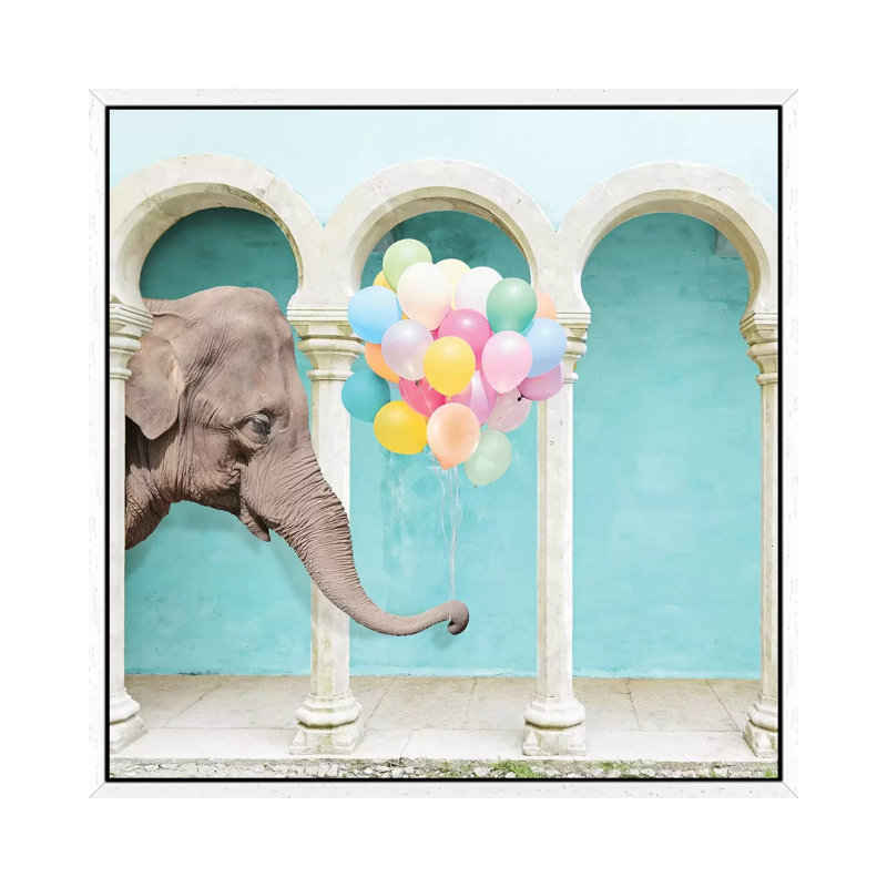 An Elephant Never Forgets by Erin Summer - Print on Canvas, 45.72cm H x 45.72cm W x 3.81cm D, White Framed