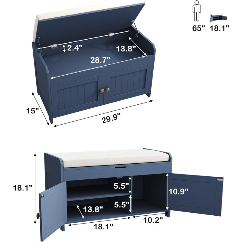 6 Pair Shoe Storage Bench, Blue