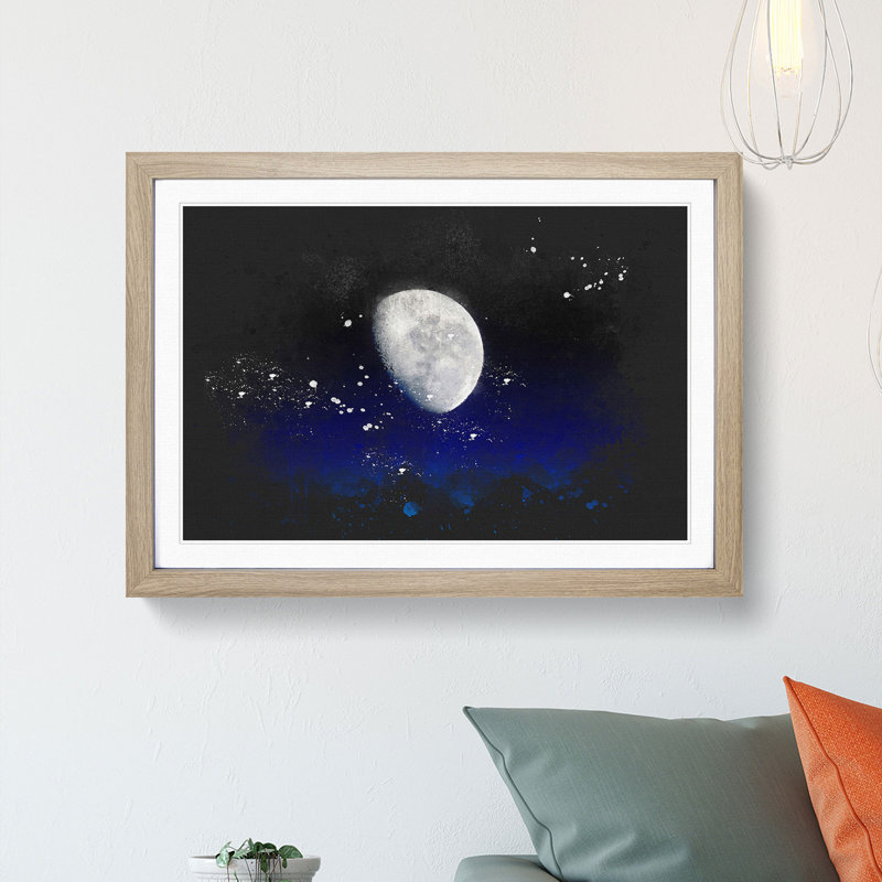 Close Up Of The Moon - Single Picture Frame Print on MDF, Oak Framed, 45cm H x 63cm W x 2cm D