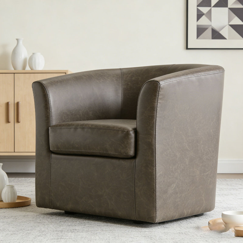 Fauteuil demi-tonneau pivotant en similicuir, Dark Brown