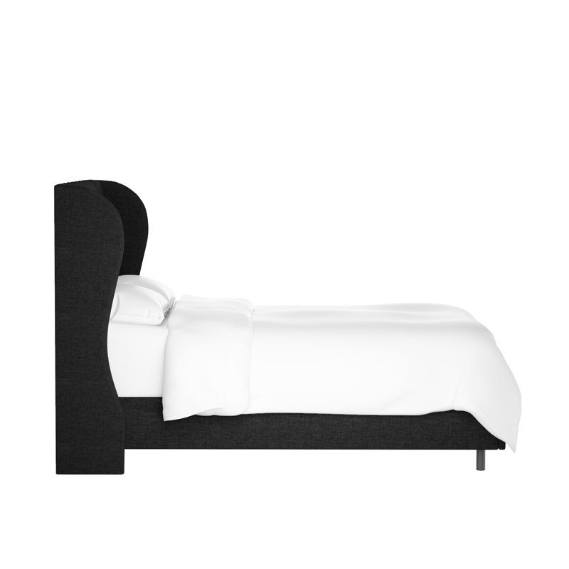 Tomey Upholstered Wingback Bed, Full, Classic Linen Black