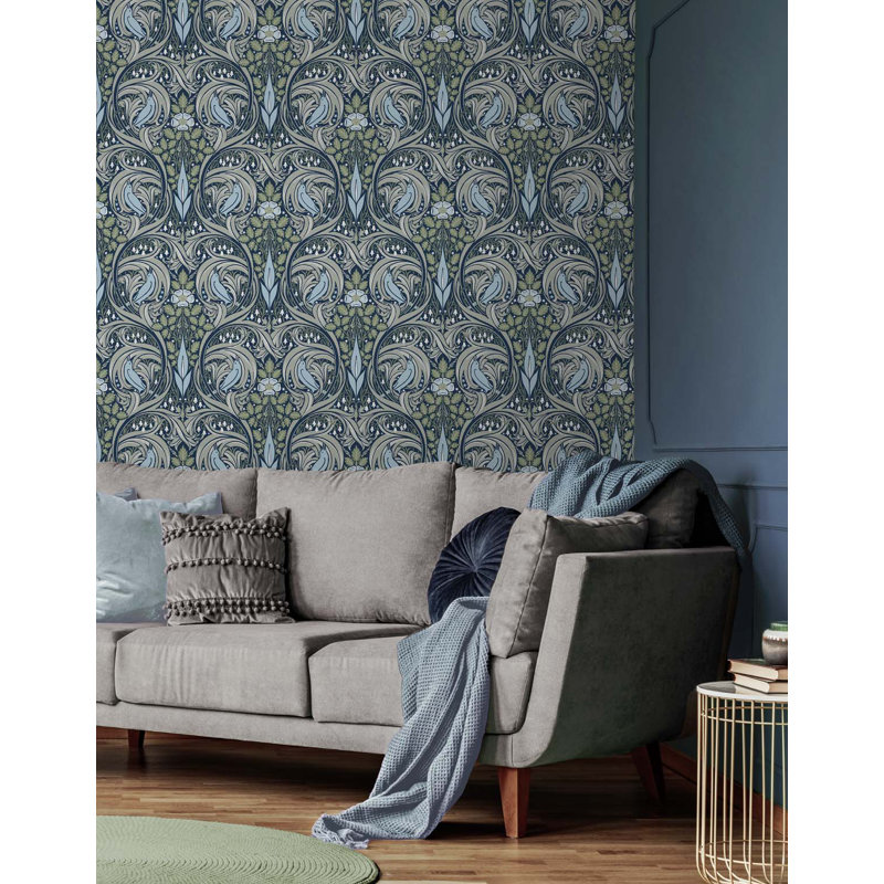 Alfhard Peel & Stick Floral Roll, Navy/Fern Green