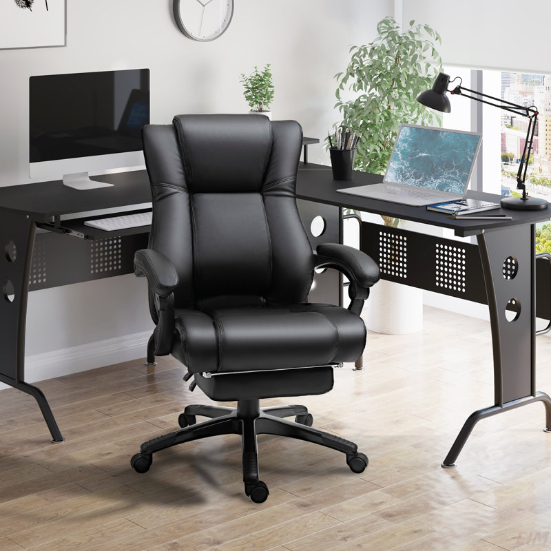 Fauteuil de direction pour ordinateur avec dossier haut en cuir PU, hauteur réglable et repose-pieds rétractable