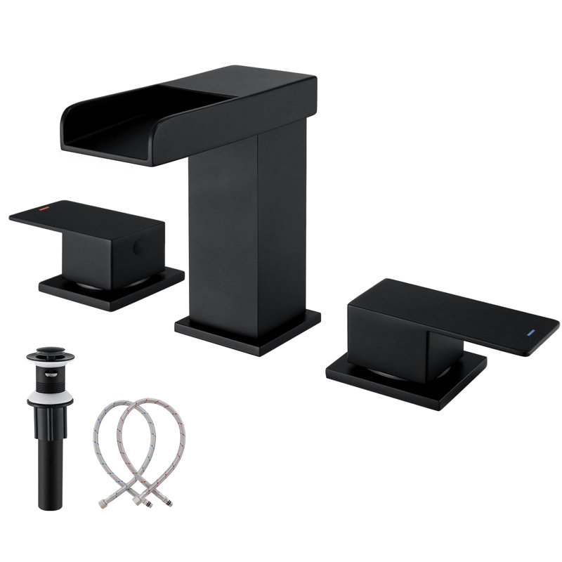 Widespread 2-handle Bathroom Faucet with Drain Assembly, Matte Black