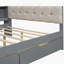 Lit plateforme en bois pleine grandeur avec tablettes de rangement, tiroirs, station de charge et tête de lit tapissier, crème-522716701-522716703