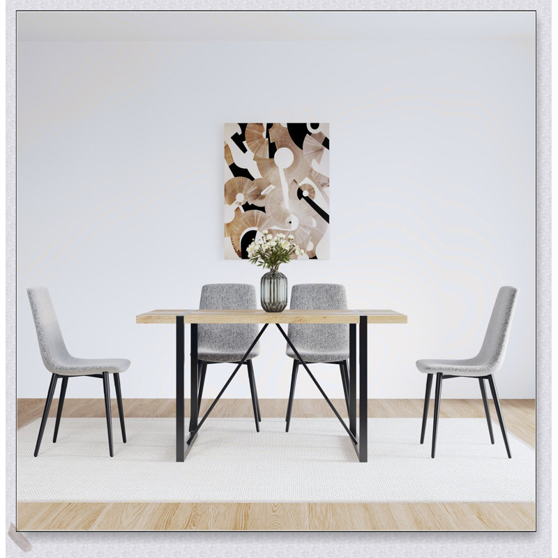 Ensemble de table de salle à manger en bois aggloméré 5 pièces avec chaises en lin, design Mid-Century pour salles à manger modernes et élégantes