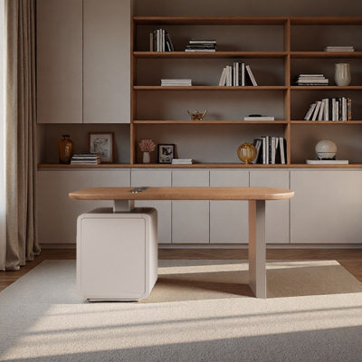 Cream-colored solid wood desk with a simple design