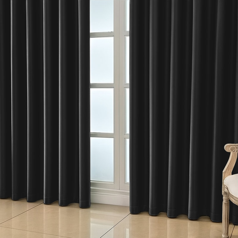 Aspire Homeware 100% Polyester Room Darkening Blackout Eyelet Curtains (Set Of 2), Black, 117cm Width x 137cm Drop