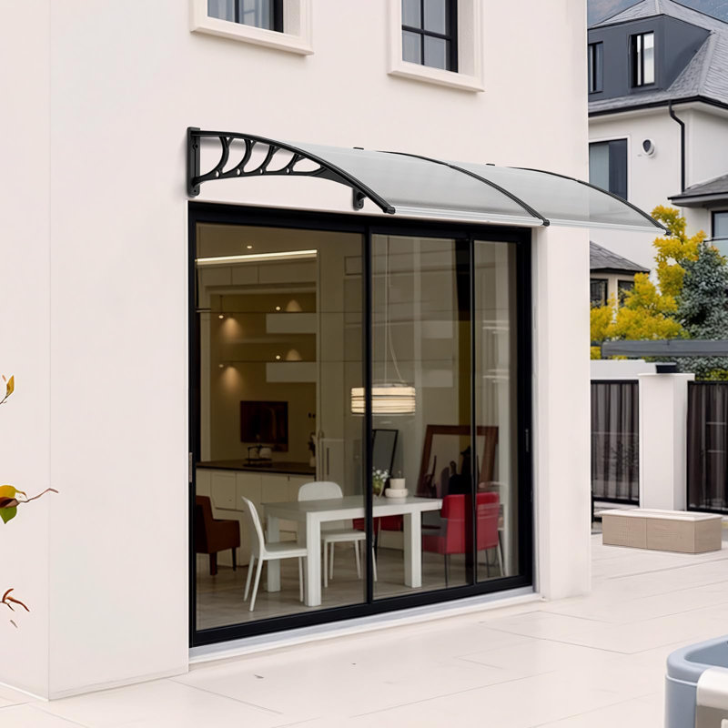 Window Awning Door Canopy Exterior, Clear/Black, 10.2" H x 78.7" W x 37.4" D
