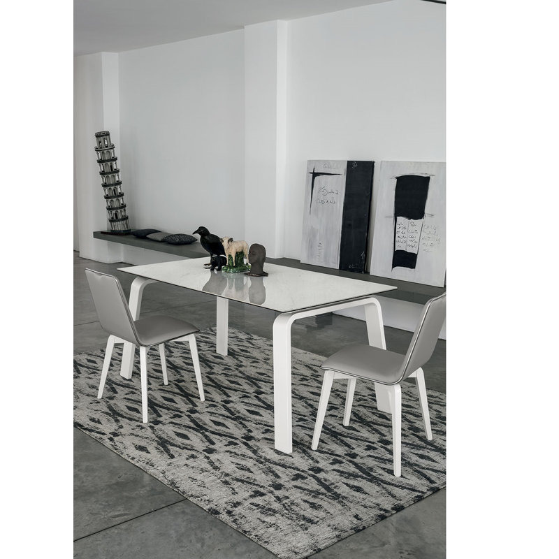 Deimos Glass Top Metal Base Dining Table, 75cm H x 160cm L x 90cm W, Extra White Glass, Extra White Glass