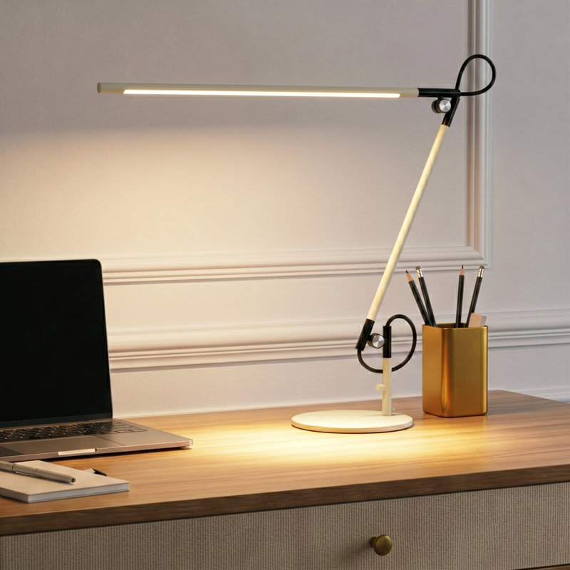 Lampe de table moderne à DEL blanc crème de 17 po Axel, tête réglable, gradation tactile et corps en métal élégant, Crème