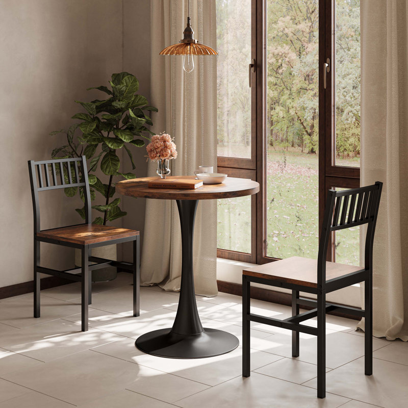 3-Piece Round Dining Table Set, Industrial Style Small Kitchen Table And Chairs For 2, Rustic Brown