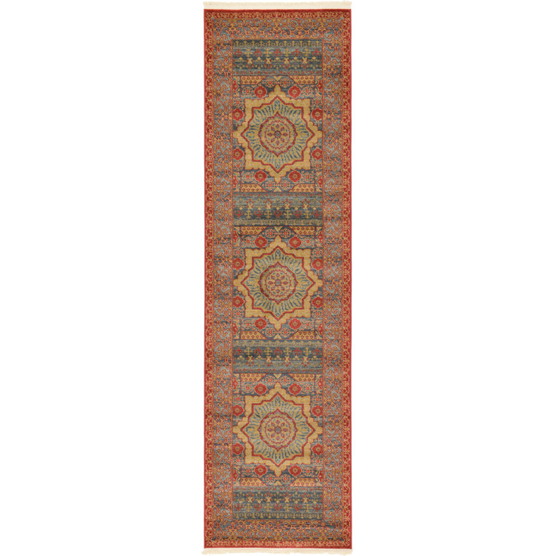 Tapis oriental rouge / beige Ophelia, Tapis de couloir 2 pi 7 po x 10 pi