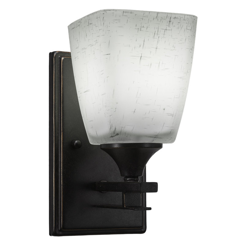 Uptowne Wall Sconce Shown With 4.5" Square Glass, Dark Granite, White Muslin Glass