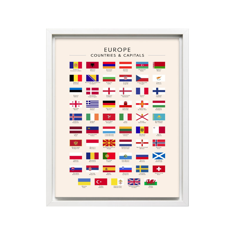 Drapeaux de l'Europe, Canvas, White Framed, 11"H x 14"W