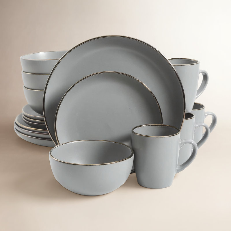 Gibson Home Rockaway Round Stoneware Dinnerware, Matte Gray