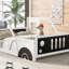 Lit plateforme double en forme de voiture classique avec roulettes, blanc-120073151