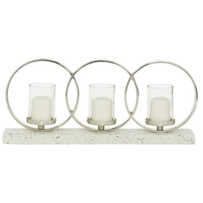Aluminum Metal Pillar 3 Glass Sleeve Decorative Candelabra with Aluminum Accents