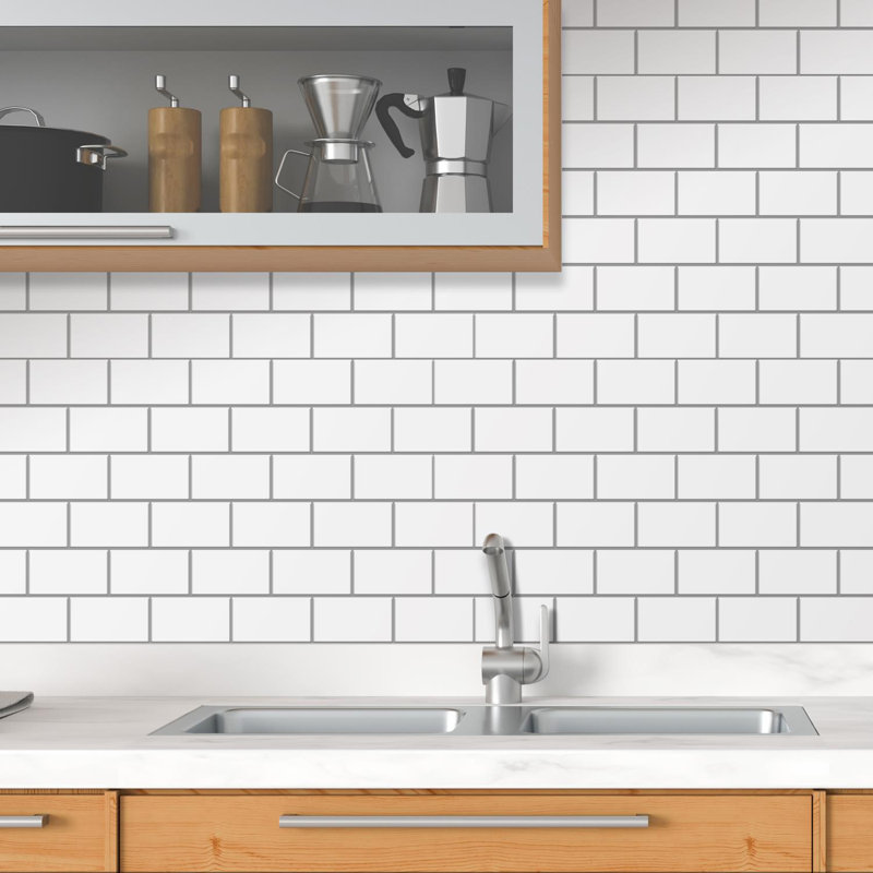 Agha Glossy Subway Metro Classic Brick 3D Tile Sticker 30.5 x 15.4cm, White/Black