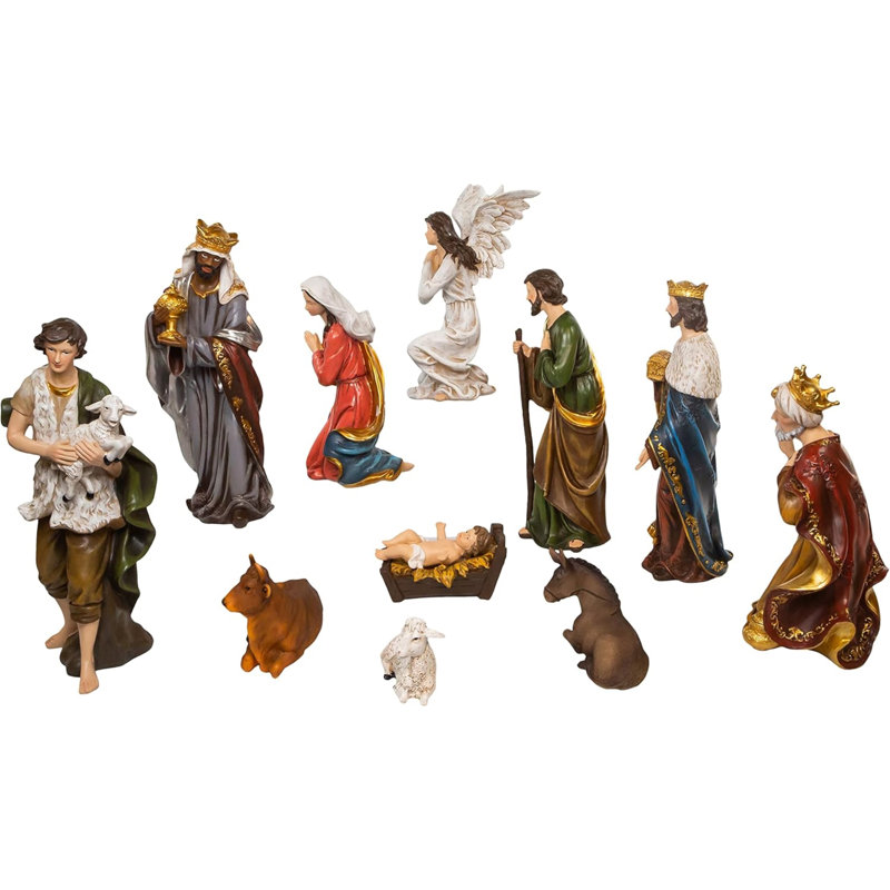 15-Inch Multicolor Resin Nativity Scene Set with 11 Pieces