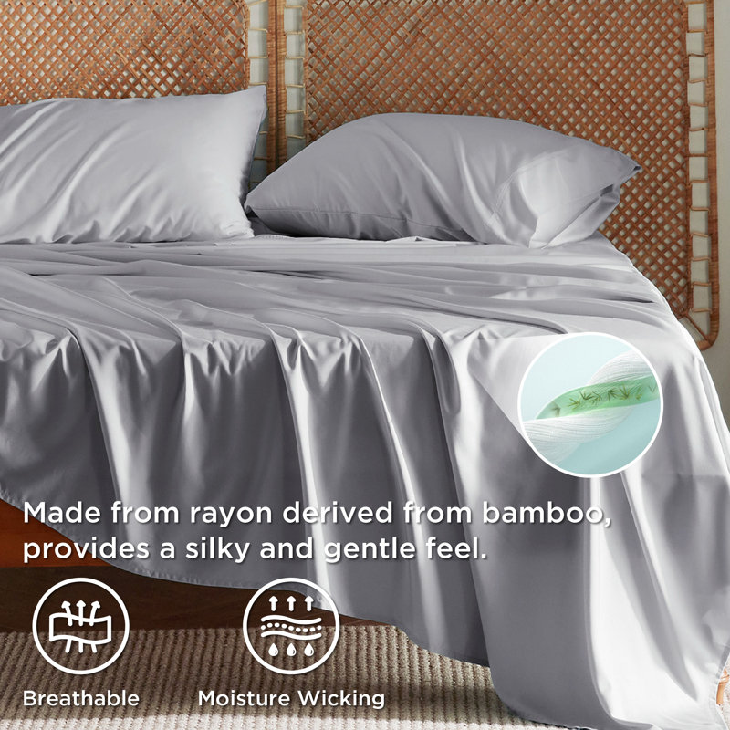 Essential Collection Cooling Rayon Derived from Bamboo Sheet Set, Full Sheet Set with 2 Pillowcases, Silver Gray