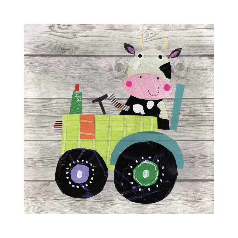 Tractor Cow by Katherine And Elizabeth Pope - Wrapped Canvas Painting, 30.48 cm H x 30.48 cm W