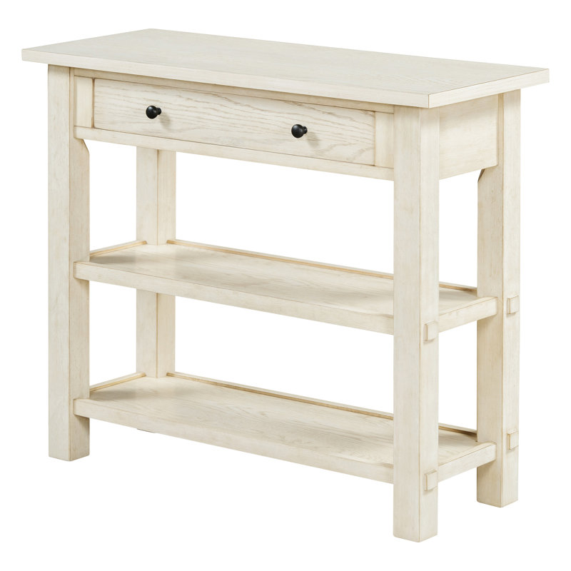 Retro Console Table with Drawer and Two Sturdy Shelves for Entryway, Living Room, Gray Wash
