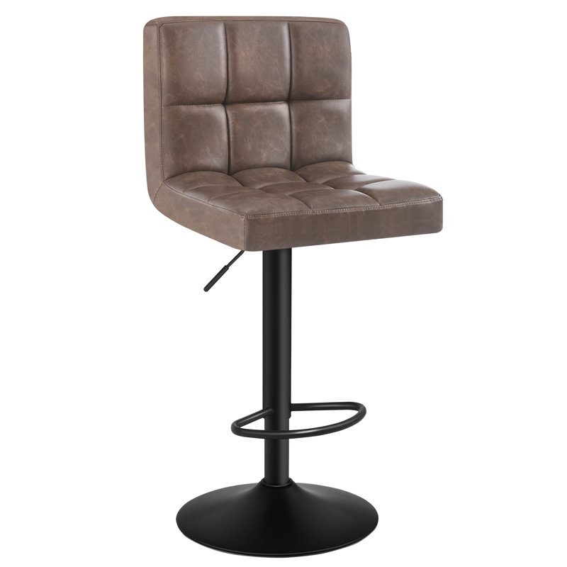 Deristin Swivel Upholstered and Faux Leather Adjustable Height Bar Stool, 1, Dark Brown