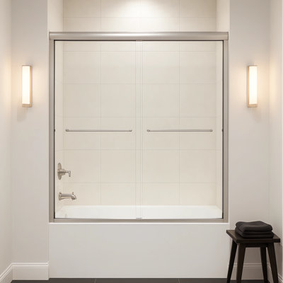 56" - 60" W X 60" H Double Sliding Semi-frameless Bathtub Doors With Clear Glass