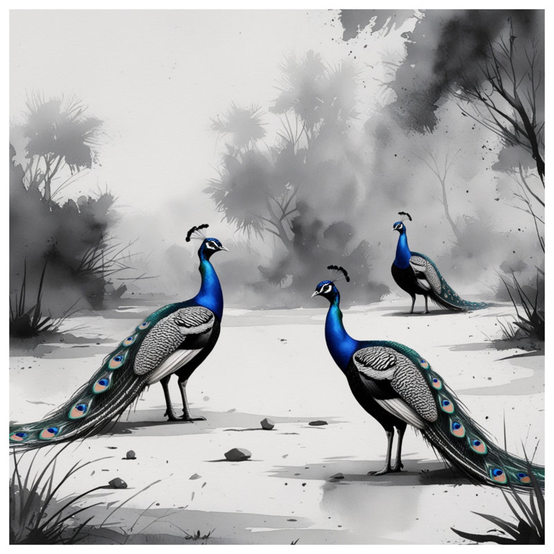 Tapis de bain bleu à motif de paons bleus, L 34 po x L 21 po