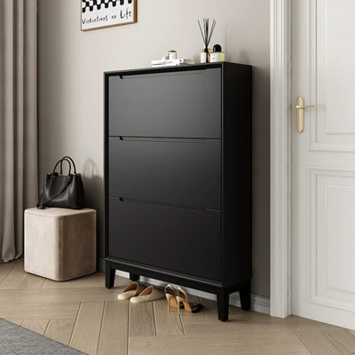 Black Solid wood Shoe Storage