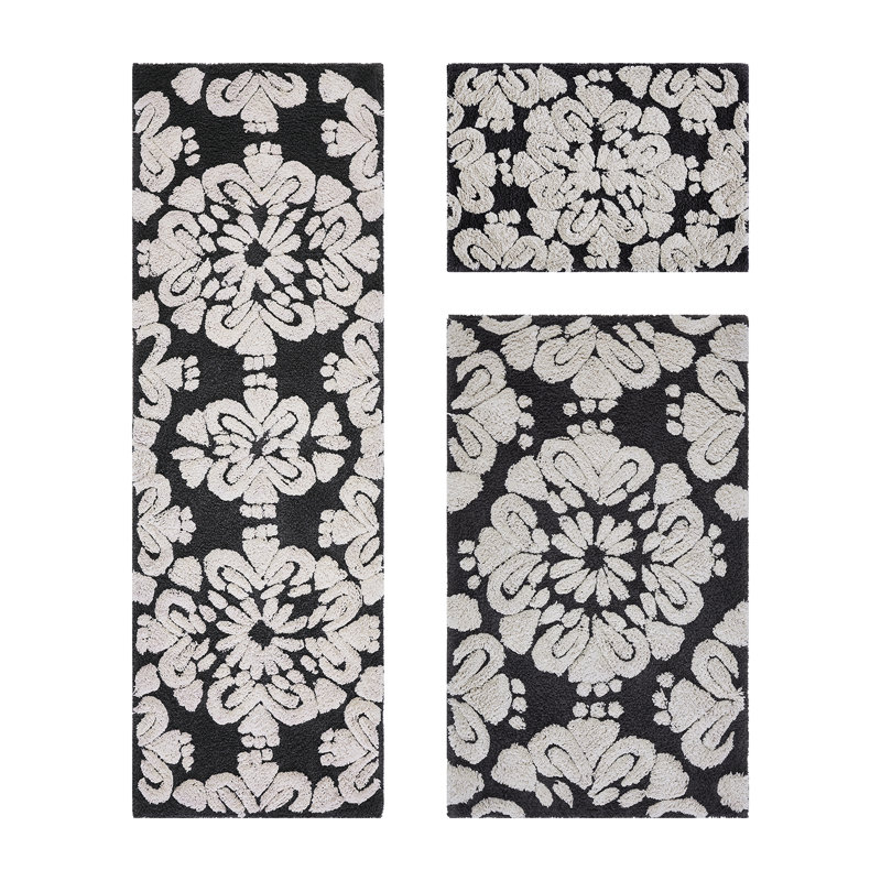 Ensemble de tapis pour salle de bain 3 pièces Chemash Premium 100% coton 1885 GSM, certifié OEKO-TEX®, envers en latex antidérapant, tapis de bain touffetés moelleux pour la douche, la baignoire, le meuble-lavabo, le lavabo et les toilettes, super absorbant, lavable à la machine, gris anthracite