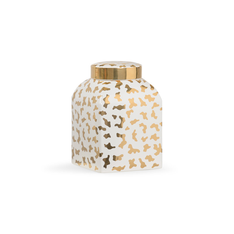 Ceramic Jar, White/Gold