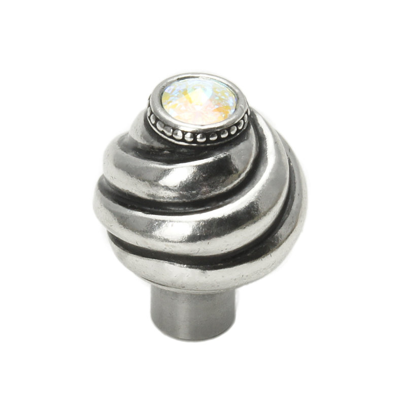 Caché knob with Swarovski Aurore Boreale Crystalsin Gilded Mercury, Silver