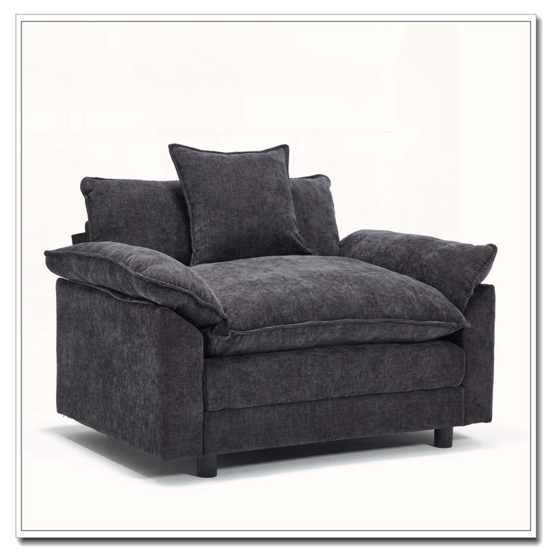Fauteuil d'appoint moderne avec repose-pieds, revêtement en chenille douce et structure en bois massif, Black Fabric